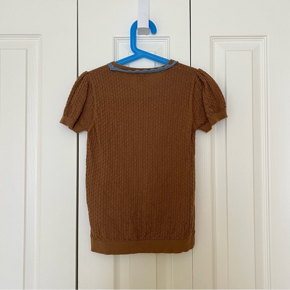 FUB Pointelle Organic Cotton T-Shirt Brown 8Y - Picture 7 of 7